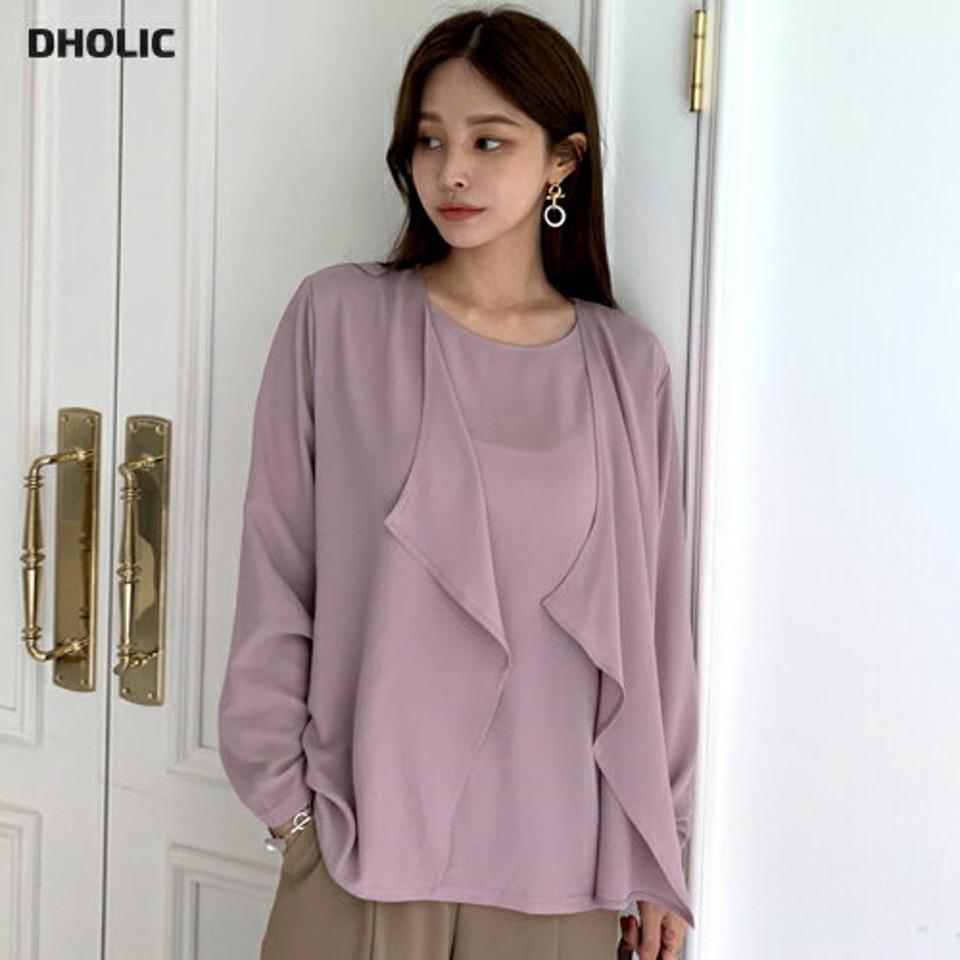 レイヤード調ブラウス・全4色・t70030 レディース 【bl】トップス ブラウス 長袖 レイヤード風 単色 無地 シンプル 大人 春 秋 韓国 ファッション ハイホリHIHOLLI