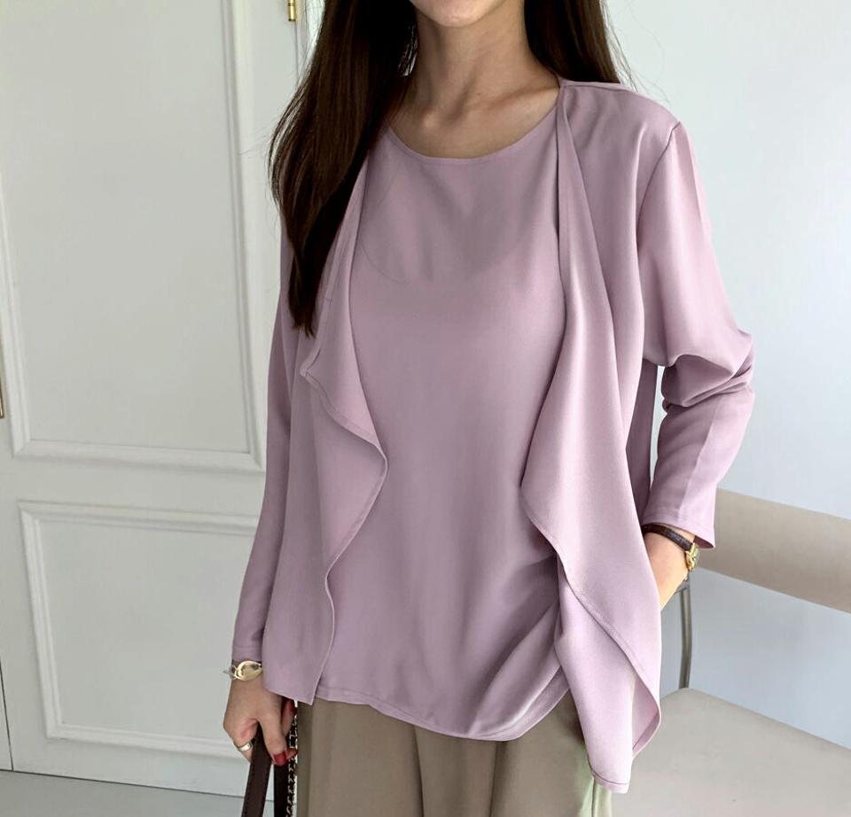 レイヤード調ブラウス・全4色・t70030 レディース 【bl】トップス ブラウス 長袖 レイヤード風 単色 無地 シンプル 大人 春 秋 韓国 ファッション ハイホリHIHOLLI