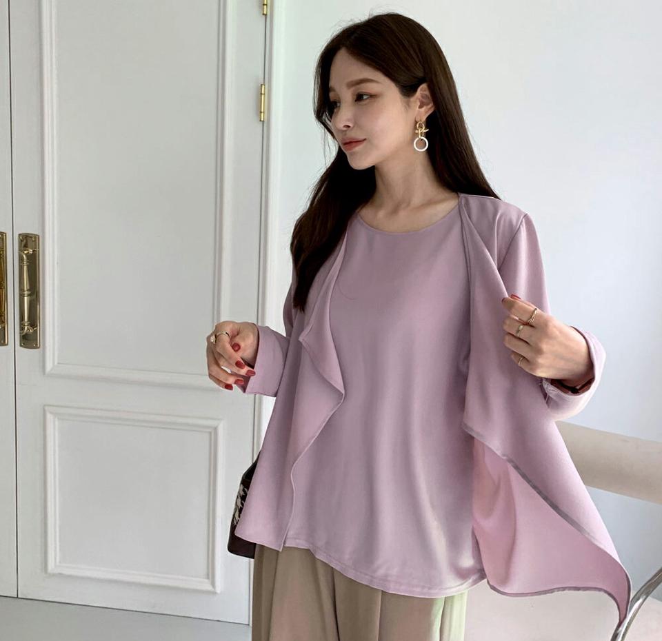 レイヤード調ブラウス・全4色・t70030 レディース 【bl】トップス ブラウス 長袖 レイヤード風 単色 無地 シンプル 大人 春 秋 韓国 ファッション ハイホリHIHOLLI