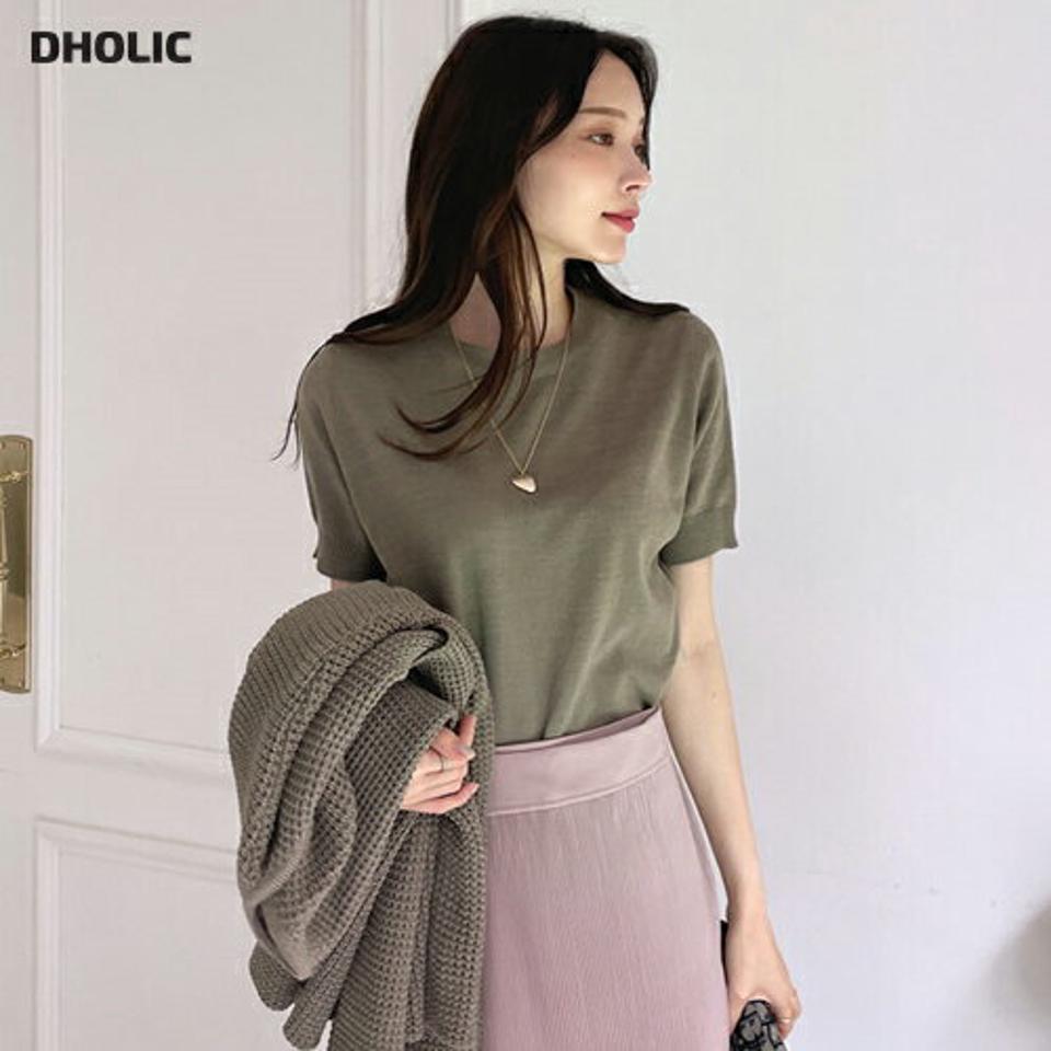 【只今10%OFF】ラウンド半袖ニット・全3色・t70036 レディース 【tops】トップス ニット 半袖 ラウンドネック 単色 無地 シンプル ベーシック カジュアル 大人 春 夏 秋 韓国ファッション ハイホリHIHOLLI【NIT】