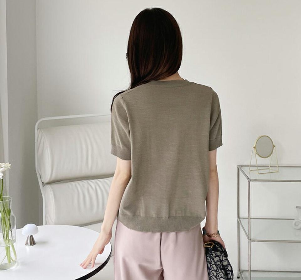 【只今10%OFF】ラウンド半袖ニット・全3色・t70036 レディース 【tops】トップス ニット 半袖 ラウンドネック 単色 無地 シンプル ベーシック カジュアル 大人 春 夏 秋 韓国ファッション ハイホリHIHOLLI【NIT】
