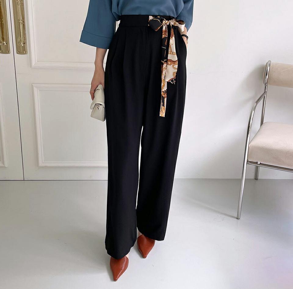 チェーンスカーフワイドパンツ・全3色・t70046 レディース 【pt】パンツ ズボン ロングパンツ ワイド スカーフ 単色 無地 シンプル 大人 ベーシック オフィスカジュアル 春 秋 韓国ファッション ハイホリHIHOLLI