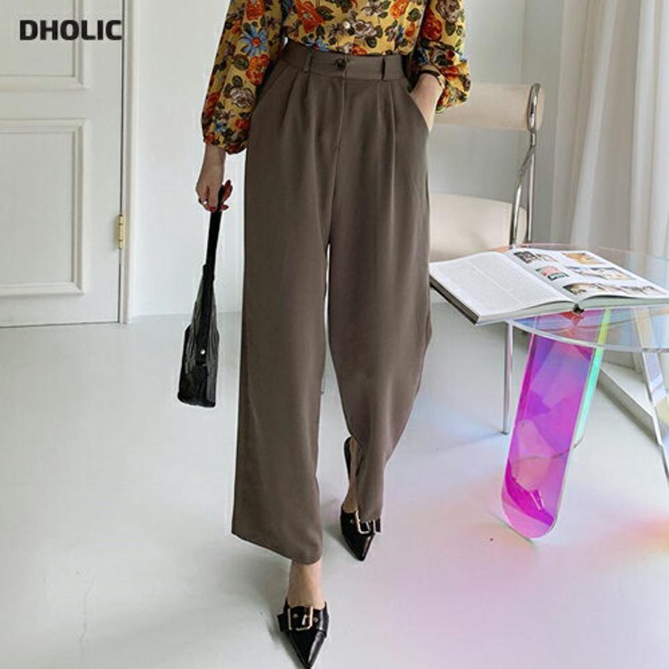 バックゴムボタンワイドスラックスパンツ・全4色・t70047 レディース 【pt】スラックス パンツ ズボン ロングパンツ ワイド 単色 無地 シンプル ベーシック 大人 春 秋 韓国ファッション ハイホリHIHOLLI