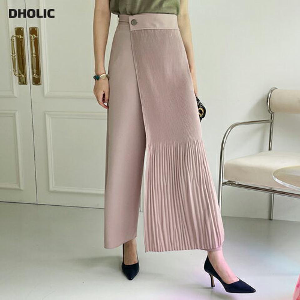 ハーフプリーツワイドパンツ・全3色・b70052 レディース 【pt】パンツ ズボン ロングパンツ ワイド プリーツ ユニーク 大人 春 秋 韓国ファッション ハイホリHIHOLLI