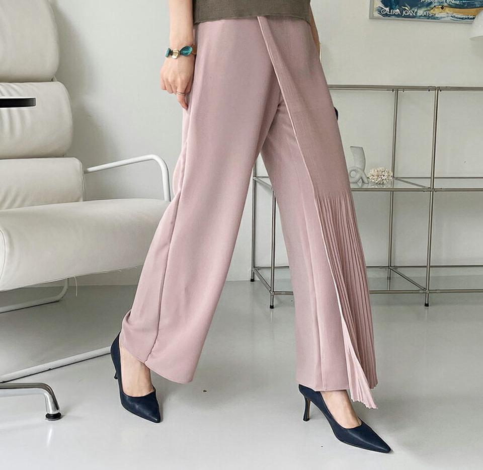 ハーフプリーツワイドパンツ・全3色・b70052 レディース 【pt】パンツ ズボン ロングパンツ ワイド プリーツ ユニーク 大人 春 秋 韓国ファッション ハイホリHIHOLLI