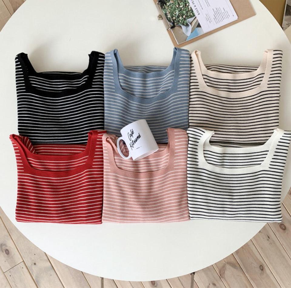 SHOPPERLAND(ショッパーランド)ボーダースクエアロングTシャツ【9/16up_ka】【メール便】韓国 韓国ファッション　レディース トップス Tシャツ ロンT 長袖 スクエアネック ボーダー 大人 カジュアル 着回し 秋 冬レディース ファッション【7】
