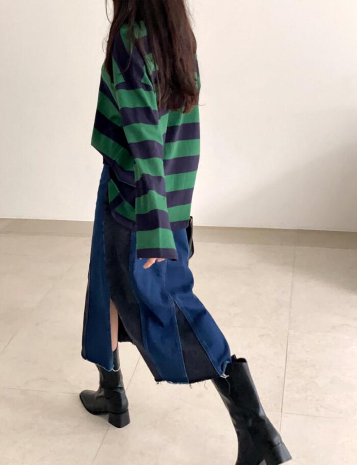 ANAIS(アナイス)ボーダーカラーネックT【9/16up_ka】韓国 韓国ファッション レディース トップス Tシャツ カラーネック ボーダー 長袖 ゆったり らくちん 大人 カジュアル 着回し 秋 冬レディース ファッション【7】※メール便不可