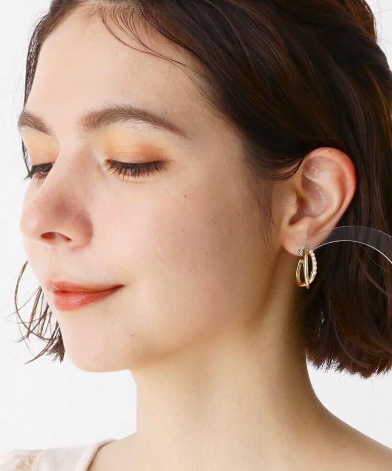クロスリングパール調ピアス