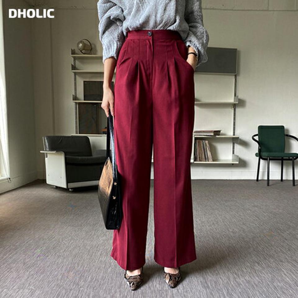 バックゴムボタンタックスラックス・全3色・t70140 レディース 【pt】 ボトムス ロング ロングパンツ ベーシック ワイド ボタン カラーパンツ タック ルーズ 足長 着痩せ スリム ストレート 春 秋 韓国ファッション ハイホリHIHOLLI