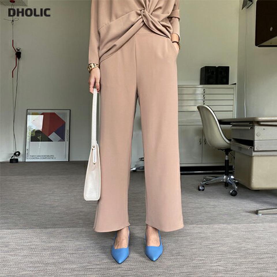 バックゴムワイドパンツ・全2色・b70145 レディース 【pt】 ボトムス ロング ロングパンツ ベーシック ワイド 足長 着痩せ スリム ストレート オフィスカジュアル 春 秋 韓国ファッション ハイホリHIHOLLI