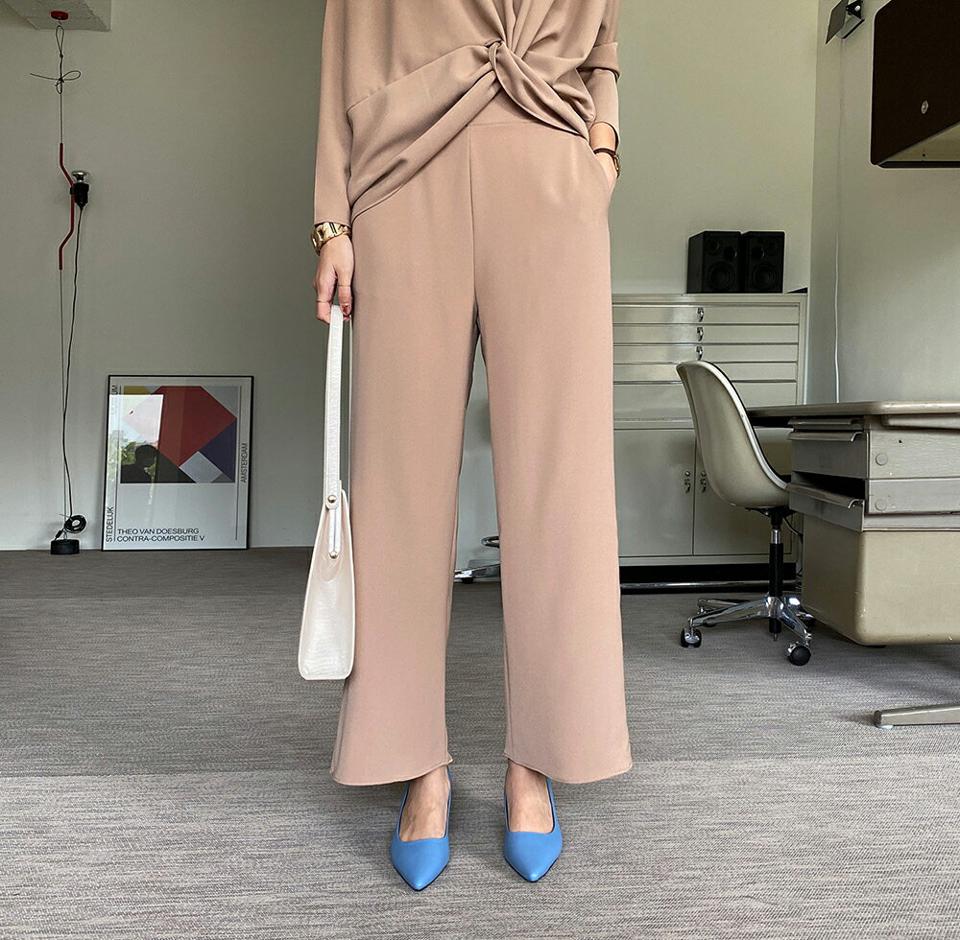 バックゴムワイドパンツ・全2色・b70145 レディース 【pt】 ボトムス ロング ロングパンツ ベーシック ワイド 足長 着痩せ スリム ストレート オフィスカジュアル 春 秋 韓国ファッション ハイホリHIHOLLI