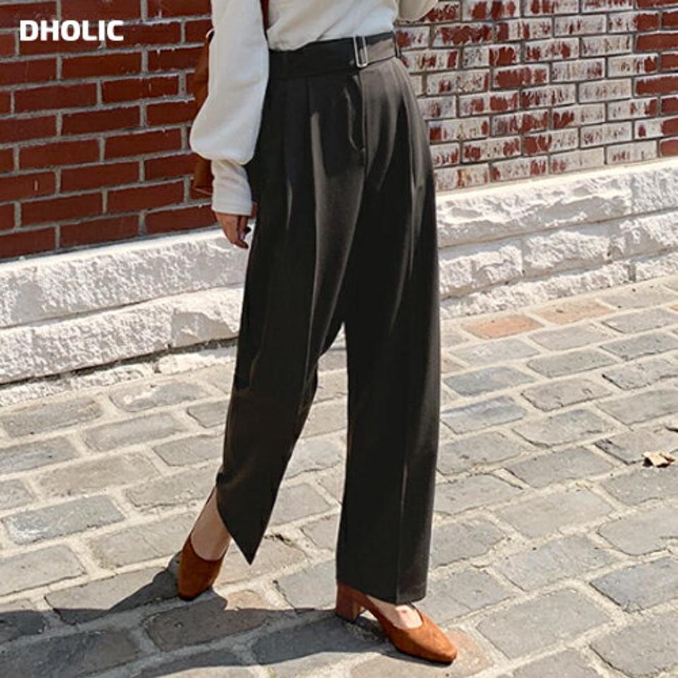 ベルト付タックワイドパンツ・全3色・t62818 レディース 【pt】韓国ファッション ボトムス ロング ロングパンツ ベルト付 タック ワイドパンツ ワイド 体型カバー ポケット シンプル カジュアル デイリー 足長 美脚 フェミニン 秋 春