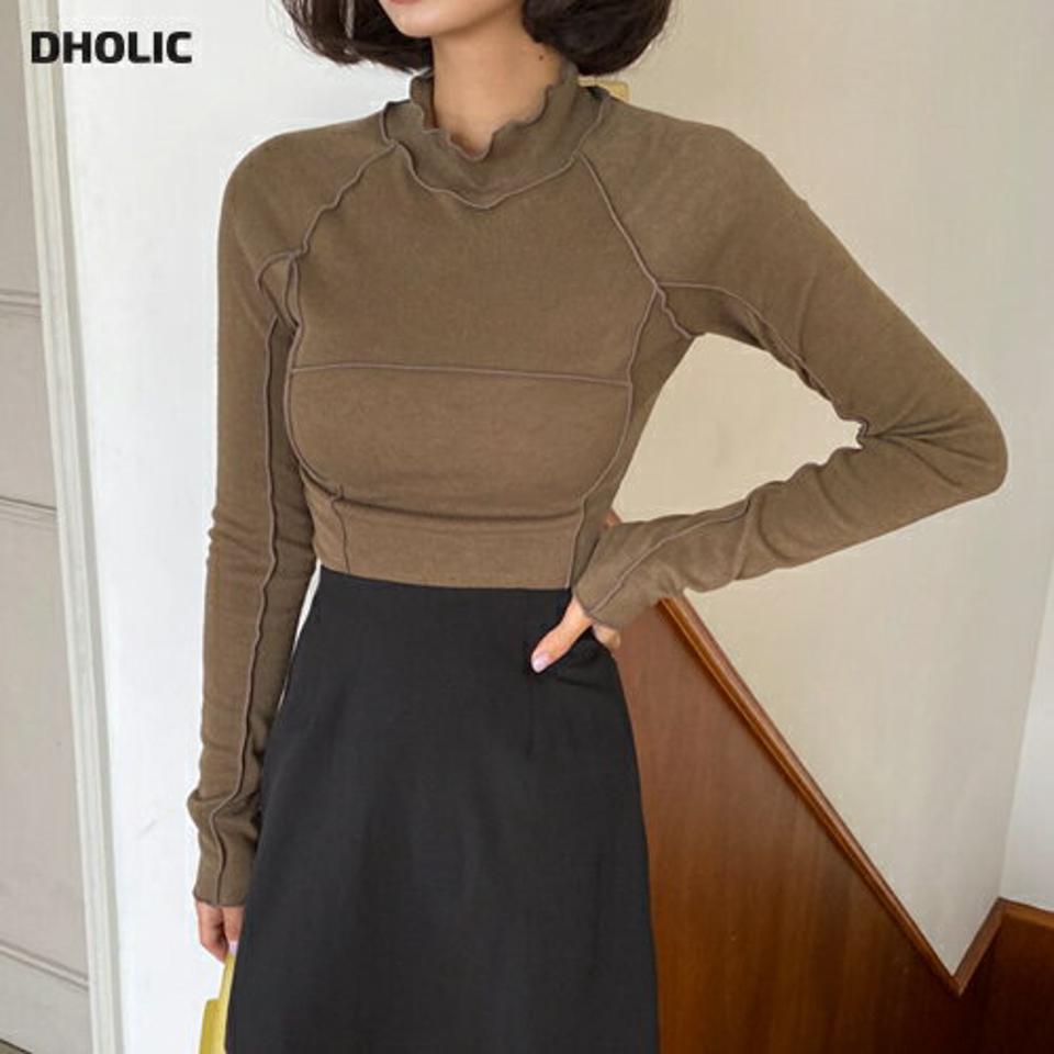 パイピングハーフネックTシャツ・全3色・t62797 レディース 【tops】韓国ファッション トップス Tシャツ 大人 長袖 ハーフネック パイピング ラグランスリーブ シンプル カジュアル スリム 体型カバー 細身 フェミニン 上品 デイリー 秋 春