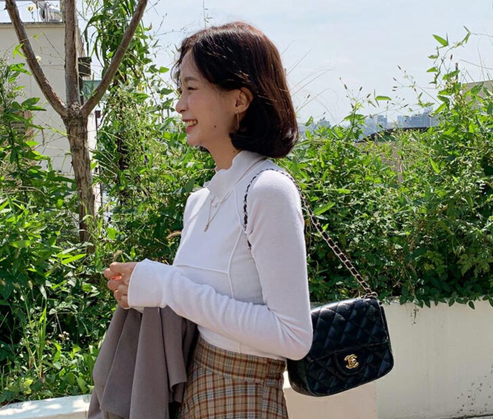パイピングハーフネックTシャツ・全3色・t62797 レディース 【tops】韓国ファッション トップス Tシャツ 大人 長袖 ハーフネック パイピング ラグランスリーブ シンプル カジュアル スリム 体型カバー 細身 フェミニン 上品 デイリー 秋 春