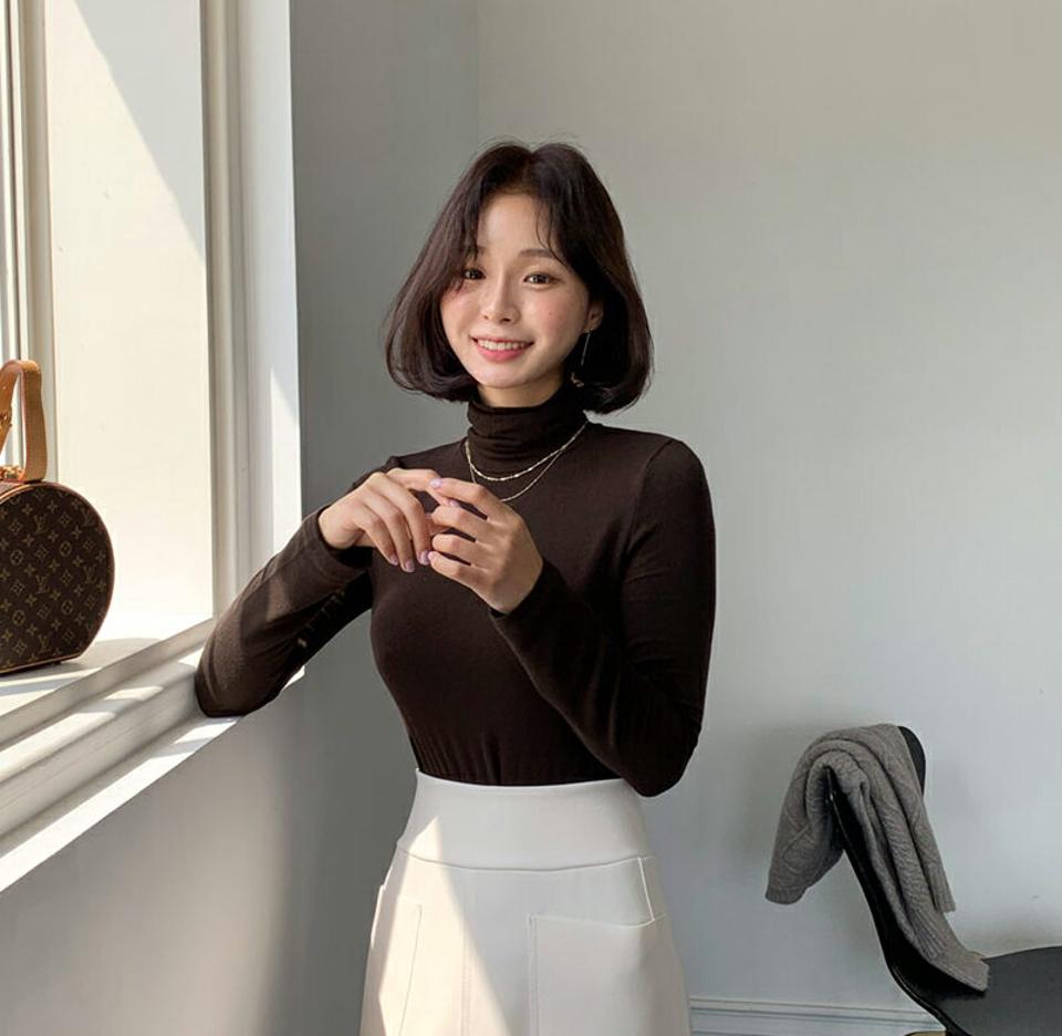 タートルネックTシャツ・全5色・t62798 レディース 【tops】韓国ファッション トップス Tシャツ 大人 長袖 タートルネック ベーシック 無地 シンプル カジュアル スリム ガーリー 体型カーバー フェミニン 上品 デイリー 秋 春