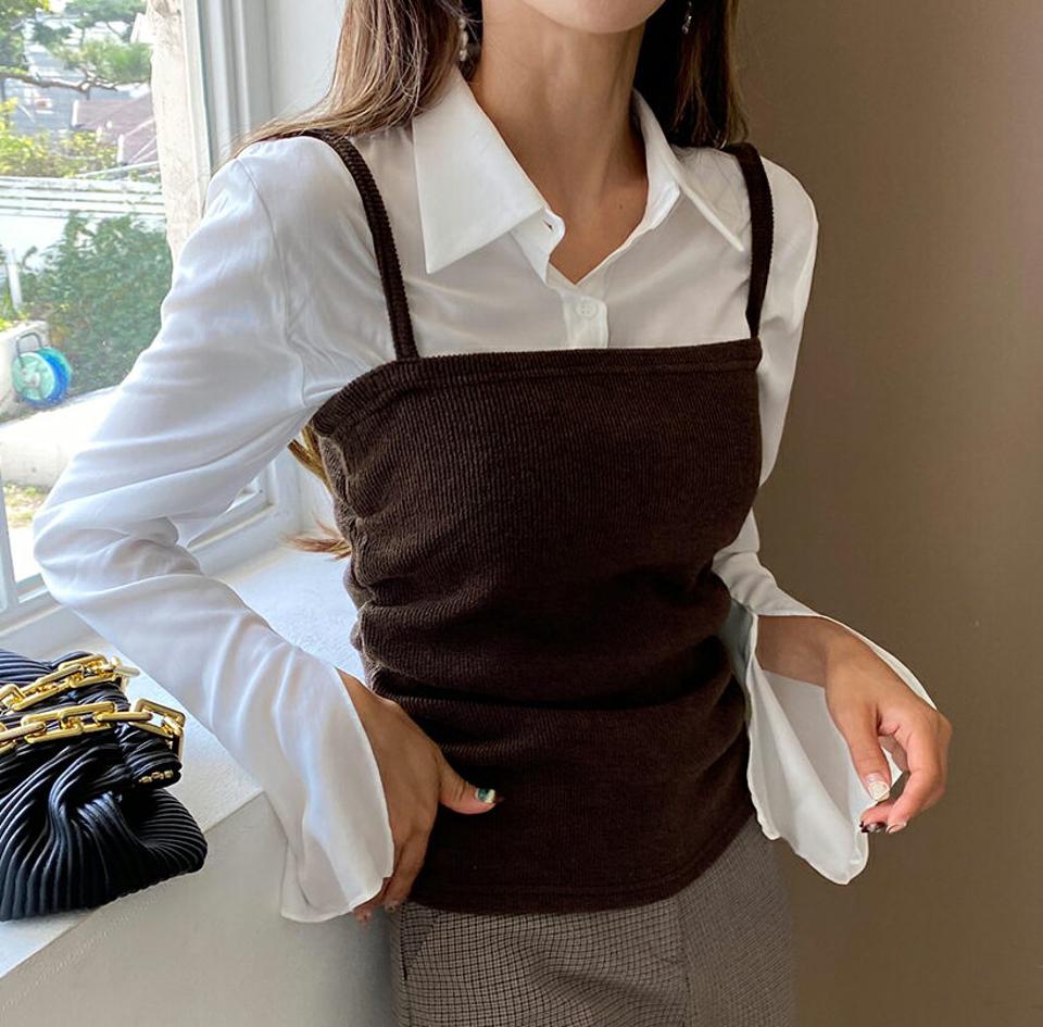 リブギャザースリーブレス・全3色・t62839 レディース 【tops】韓国ファッション トップス スリーブレス ノースリーブ 大人 リブ ギャザー シンプル カジュアル スリム ガーリー 体型カバー 細身 フェミニン 上品 デイリー 秋 春