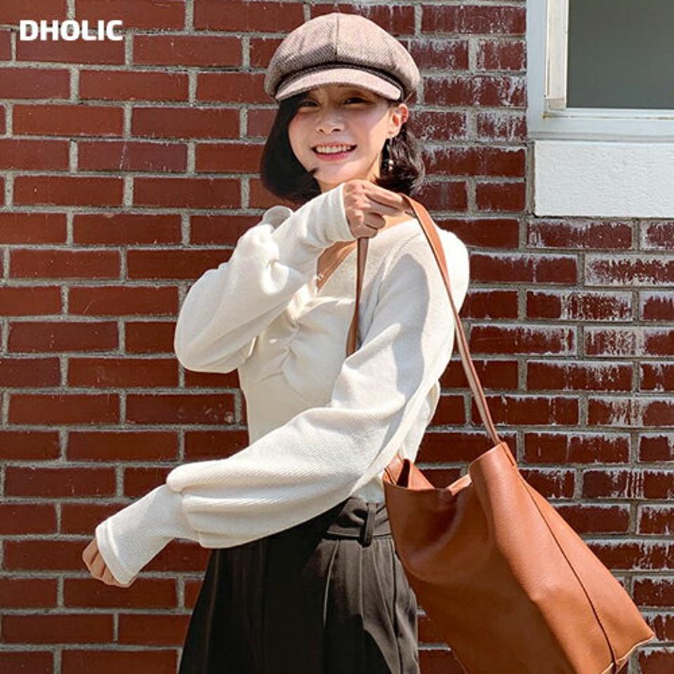 【10%OFF】ギャザーVネックニット・全4色・t62829 レディース 【tops】韓国ファッション トップス ニット 大人 長袖 Vネック ギャザー スリム シンプル カジュアル ルーズ ガーリー 細身 フェミニン 上品 デイリー 秋 春 knセール