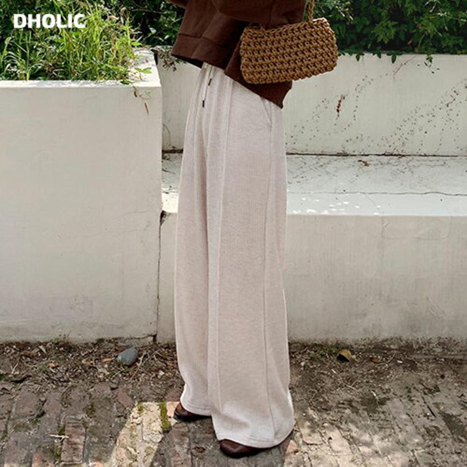 センタープレスリブワイドパンツ・全3色・t62817 レディース 【pt】韓国ファッション ボトムス ロング ロングパンツ センタープレス リブ ワイドパンツ ワイド ポケット シンプル デイリー 足長 美脚 フェミニン 秋 春