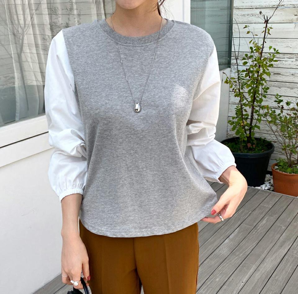 【スーパーセール特価】≪人気商品再入荷≫コントラストスリーブTシャツ・全3色・t70166 レディース 【tops】 トップス Tシャツ 長袖 ラウンドネック 異素材 レイヤード風 スリム ベーシック デイリー 体型カバー 細身 フェミニン 春 秋 韓国ファッション ハイホリHIHOLLI