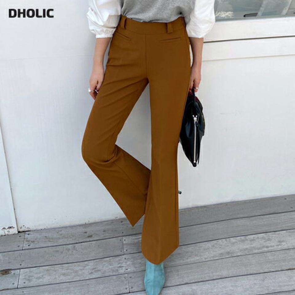 バックゴムフレアスラックス・全2色・70163 レディース 【pt】 ボトムス ロング ロングパンツ ベーシック スラックス 足長 着痩せ スリム フィット オフィスカジュアル 春 秋 韓国ファッション ハイホリHIHOLLI