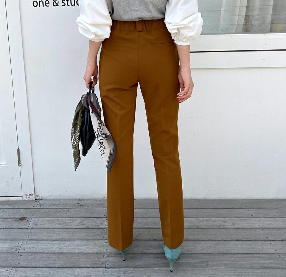 バックゴムフレアスラックス・全2色・70163 レディース 【pt】 ボトムス ロング ロングパンツ ベーシック スラックス 足長 着痩せ スリム フィット オフィスカジュアル 春 秋 韓国ファッション ハイホリHIHOLLI