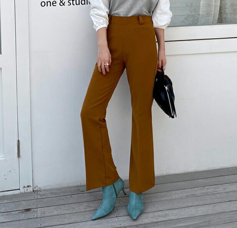 バックゴムフレアスラックス・全2色・70163 レディース 【pt】 ボトムス ロング ロングパンツ ベーシック スラックス 足長 着痩せ スリム フィット オフィスカジュアル 春 秋 韓国ファッション ハイホリHIHOLLI