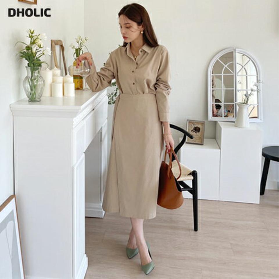 ラップシャツロングワンピース・全2色・t00015 レディース 【ops】 ワンピース ロング ロングワンピース 長袖 ニット ラップ シャツ シャツワンピース 体型カバー コットン 春 秋 韓国ファッション ハイホリHIHOLLI