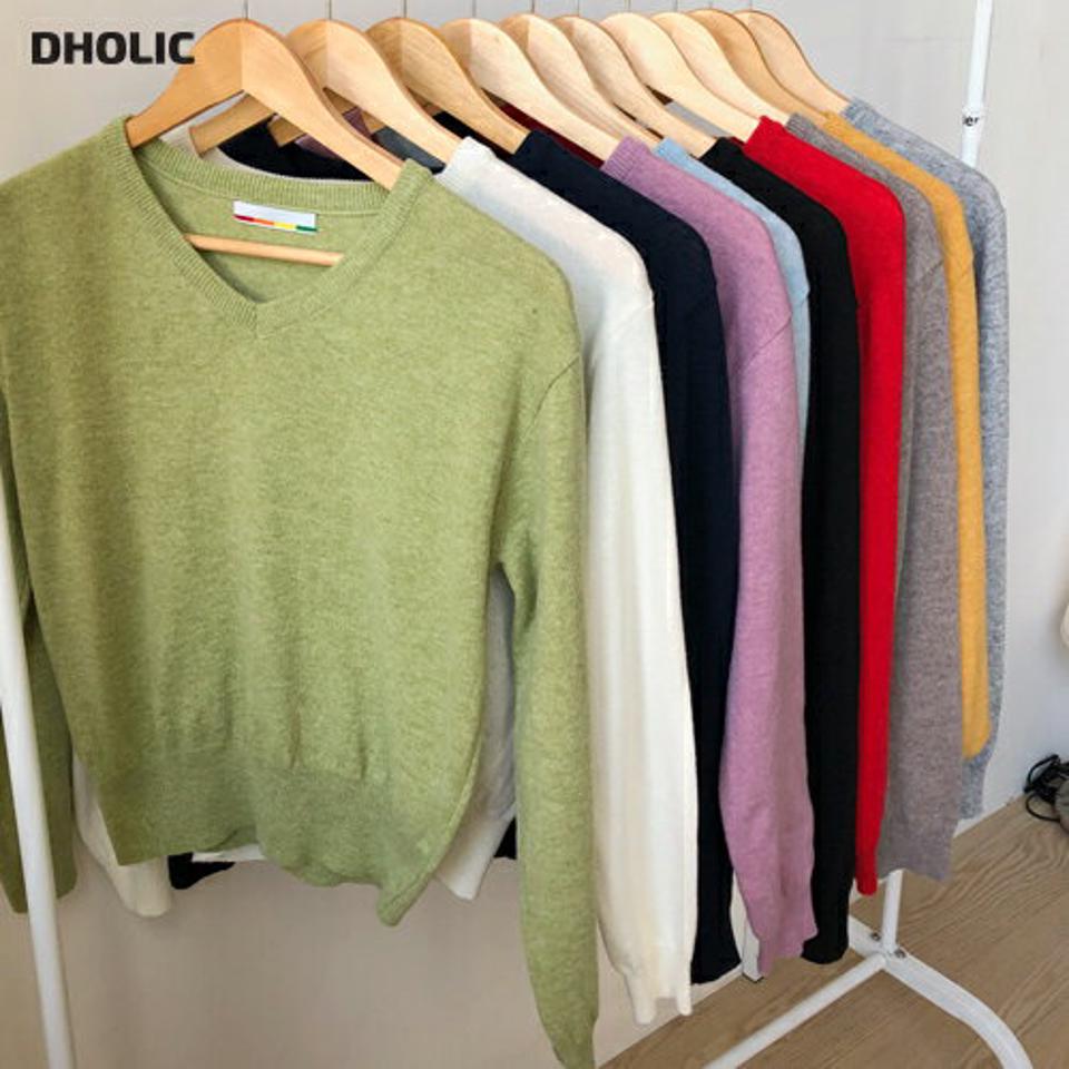 Vネックニット・全10色・t00337 レディース 【tops】 トップス ニット 年上 長袖 Vネック ユニーク やわらかい 大人 シンプル カラーニット 上品 ベーシック 春 秋 韓国ファッション ハイホリHIHOLLI