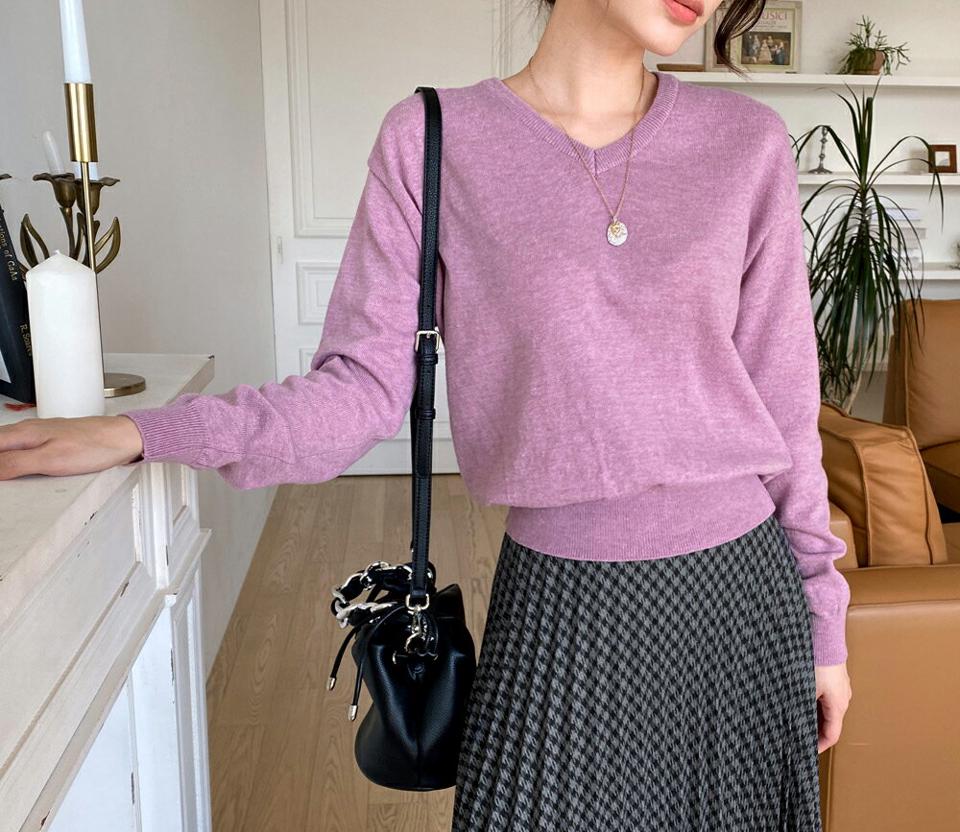 Vネックニット・全10色・t00337 レディース 【tops】 トップス ニット 年上 長袖 Vネック ユニーク やわらかい 大人 シンプル カラーニット 上品 ベーシック 春 秋 韓国ファッション ハイホリHIHOLLI