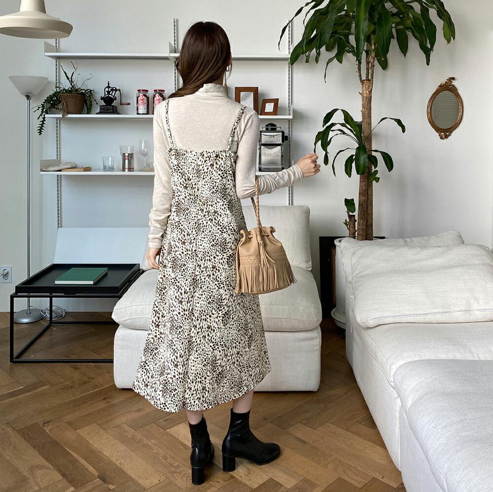 レオパードキャミソールワンピース・全2色・b00342 レディース 【ops】 ワンピース ロング ロングワンピース レオパード パターン スリーブレス 体型カバー キャミソール フェミニン キャミワンピース 春 秋 韓国 ファッション ハイホリHIHOLLI