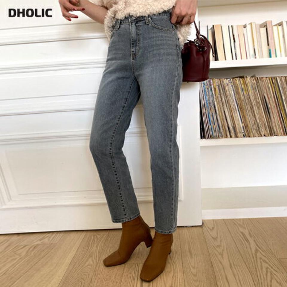 グレーデニムパンツ・全1色・t00348 レディース 【pt】 ボトムス ロング ロングパンツ ベーシック デニムパンツ デニム 体型カバー 足長 着痩せ スリム ストレート 春 秋 韓国ファッション ハイホリHIHOLLI