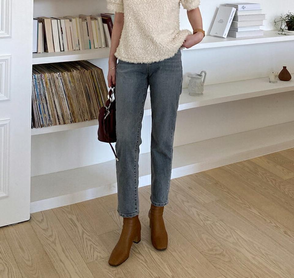 グレーデニムパンツ・全1色・t00348 レディース 【pt】 ボトムス ロング ロングパンツ ベーシック デニムパンツ デニム 体型カバー 足長 着痩せ スリム ストレート 春 秋 韓国ファッション ハイホリHIHOLLI