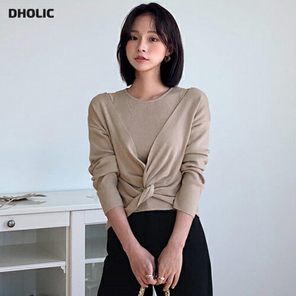 リブノースリーブ&ツイストニットSET・全4色・b58146 レディース 【tops】韓国 ファッション トップス ニット ノースリーブ セット 大人 長袖 ツイスト ブラウンドネック Vネック シンプル カジュアル 体型カーバー 細身 フェミニン 上品 秋 春