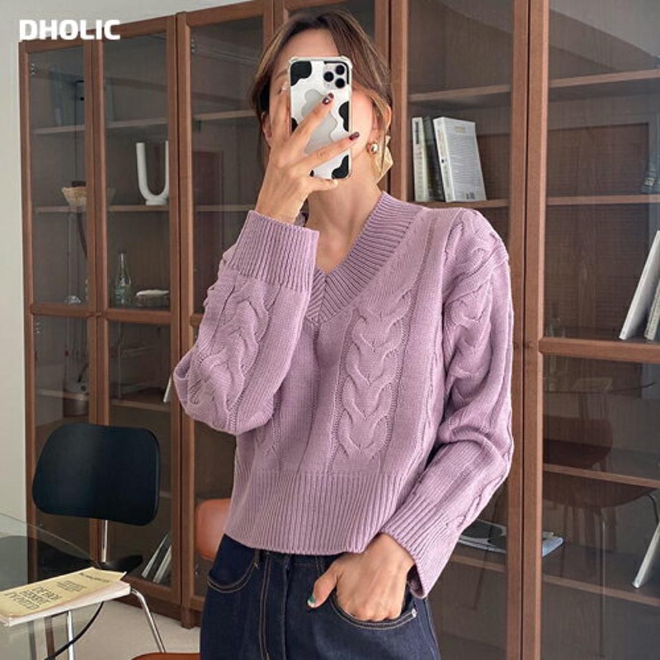 【10%OFF】Vネックケーブルニット・全6色・t58151 レディース 【tops】韓国ファッション トップス ニット 年上 大人 長袖 Vネック ケーブル編み ワイド ベーシック カラーニット シンプル ルーズ ガーリー 体型カーバー フェミニン 上品 無地 秋 春 旬セール