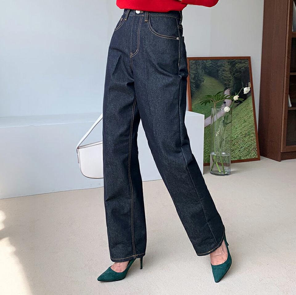 インディゴデニムパンツ・全1色・t58161 レディース 【pt】韓国ファッション ボトムス ロング ロングパンツ デニム インディゴ デニムパンツ ロング丈 ボタン ポケット ロールアップ 体型もカバー デイリー 美脚 足長 シンプル 秋 春