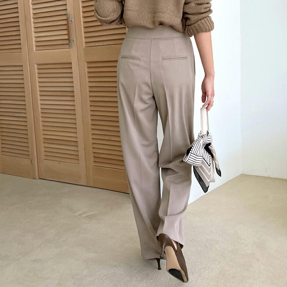 タックストレートスラックス・全3色・b58162 レディース 【pt】韓国ファッション ボトムス ロング ロングパンツ スラックスパンツ スラックス タック ストレート ワイド 無地 オフィスカジュアル デイリー 美脚 フェミニン 秋 春