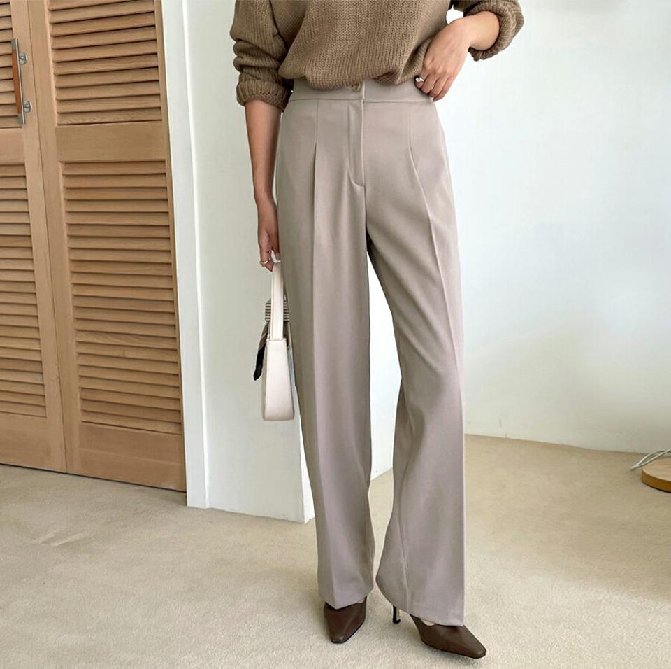 タックストレートスラックス・全3色・b58162 レディース 【pt】韓国ファッション ボトムス ロング ロングパンツ スラックスパンツ スラックス タック ストレート ワイド 無地 オフィスカジュアル デイリー 美脚 フェミニン 秋 春