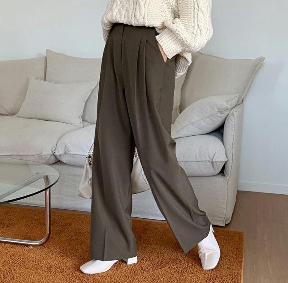 ツータックワイドスラックス・全3色・t58163 レディース 【pt】韓国ファッション ボトムス ロング ロングパンツ スラックスパンツ スラックス ツータック ワイド 無地 体型カバー オフィスカジュアル デイリー 足長 美脚 フェミニン 秋 春