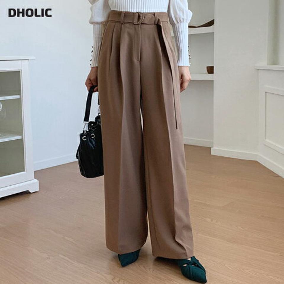 ベルト付ワイドスラックス・全3色・b58164 レディース 【pt】韓国ファッション ボトムス ロング ロングパンツ スラックスパンツ スラックス ベルト付 ワイド 無地 オフィスカジュアル デイリー 足長 美脚 フェミニン 秋 春