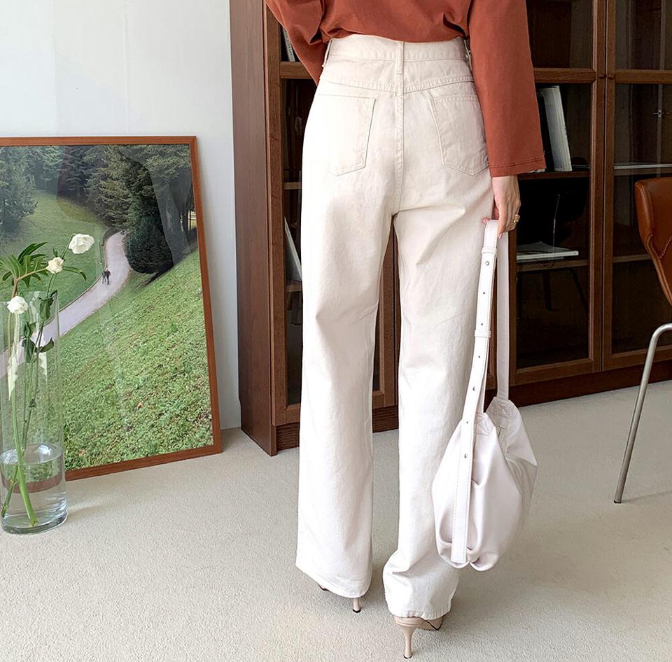 コットンワイドパンツ・全4色・t58165 レディース 【pt】韓国ファッション ボトムス ロング ロングパンツ ワイドパンツ コットン ワイド ボタン ポケット カジュアル デイリー 足長 美脚 フェミニン ガーリー 無地 秋 春