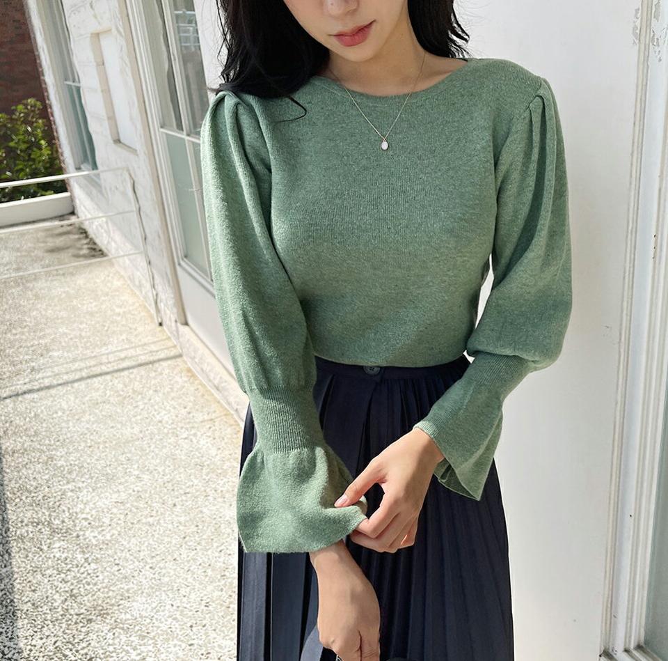 パフスリーブニット・全5色・t65139 レディース 【tops】韓国ファッション トップス ニット 長袖 ラウンドネック パフスリーブ フレア デイリー ルーズ カラーニット カジュアル 体型カバー ゆったり 楽ちん フェミニン 無地 春 秋 NIJU