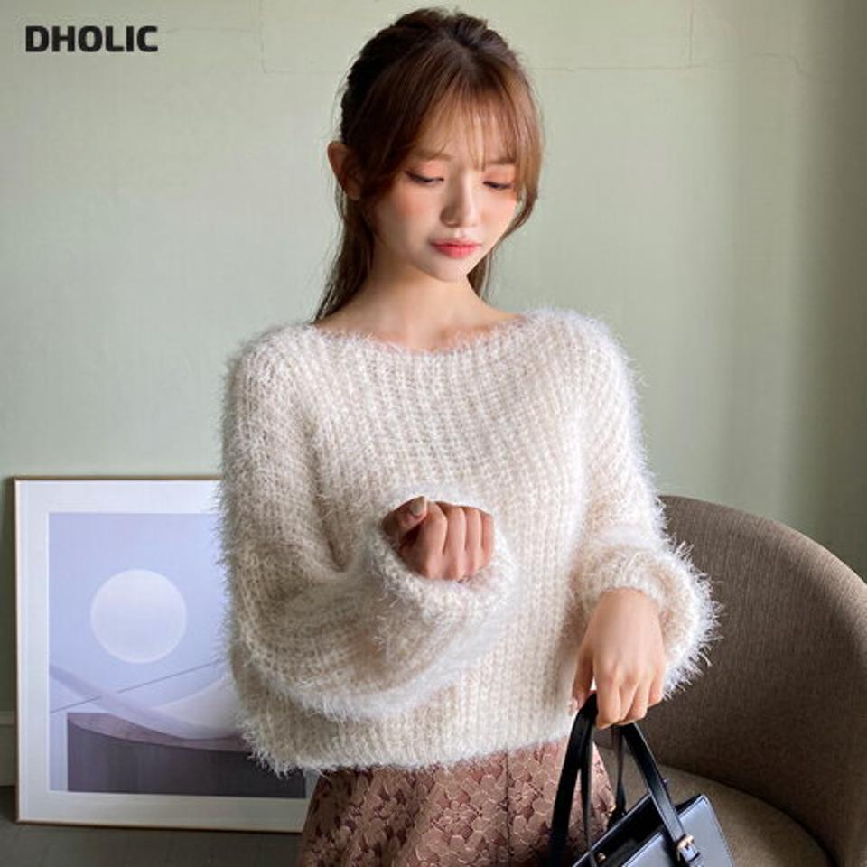 即日配送 クロップドシャギーニット・全5色・t65142 レディース 【tops】韓国ファッション トップス ニット 長袖 ボートネック クロップド丈 シャギー デイリー ルーズ 体型カバー ゆったり 楽ちん フェザー 毛羽 ふわふわ ざっくりニット ざっくり編み 無地 秋 冬 NIJU