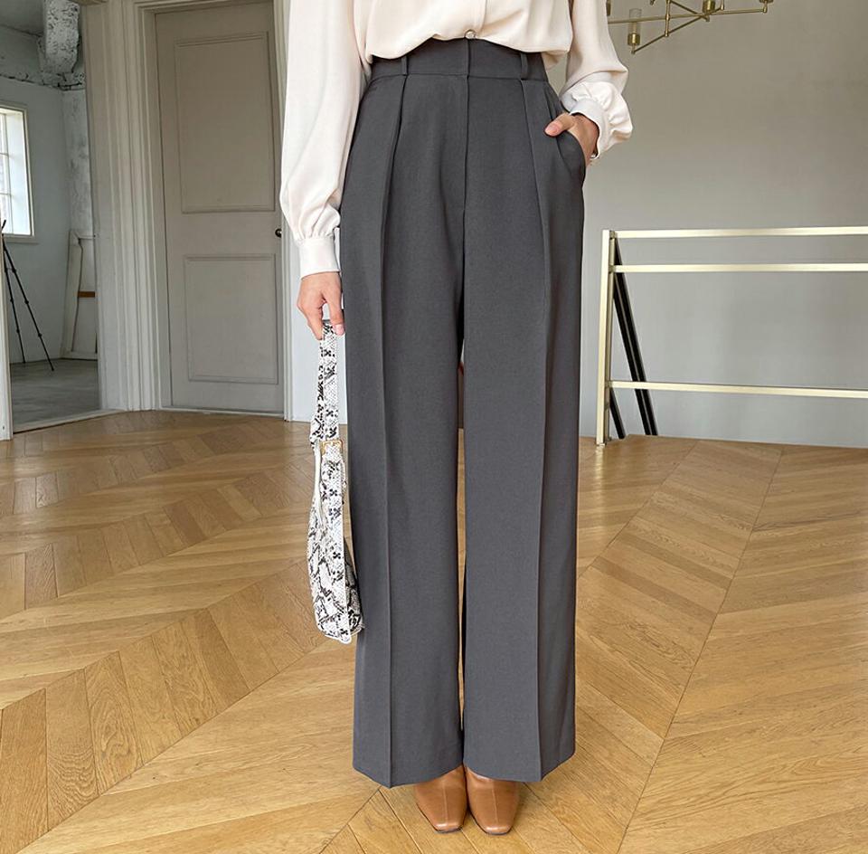 ワンタックワイドスラックス・全3色・t65132 レディース 【pt】韓国ファッション ボトムス パンツ ロング ロングパンツ スラックスパンツ スラックス ワンタック ワイド ロング丈 足長 細身 着痩せ シンプル 春 秋 NIJU