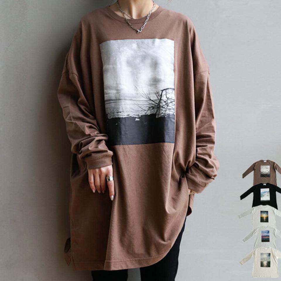 フォトプリントロンT ロンT レディース トップス 長袖 綿・再再販。(100)メール便可【238B】