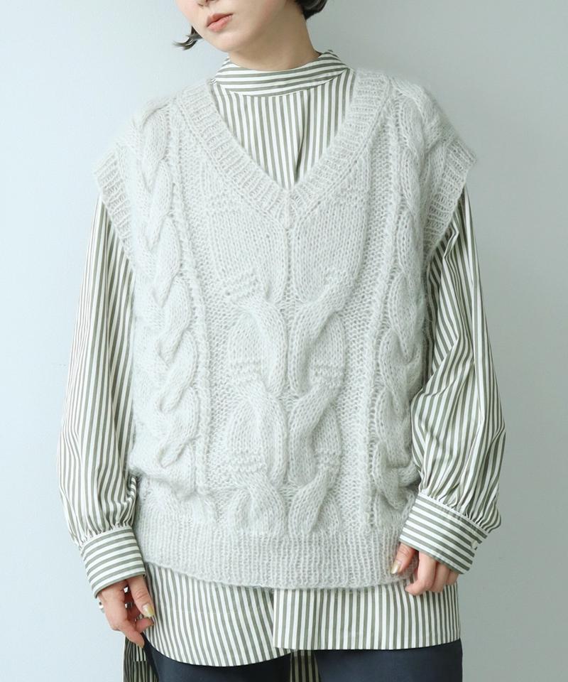 〇モヘヤケーブルハンドニットベスト（cardo fabrica）