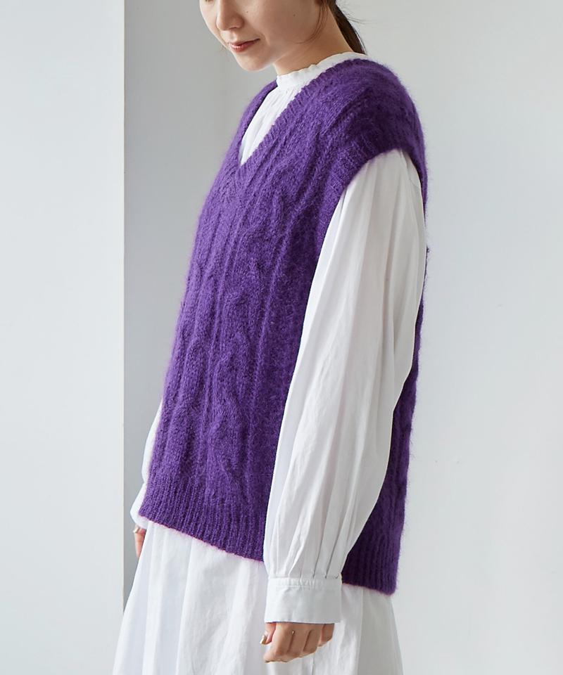 〇モヘヤケーブルハンドニットベスト（cardo fabrica）