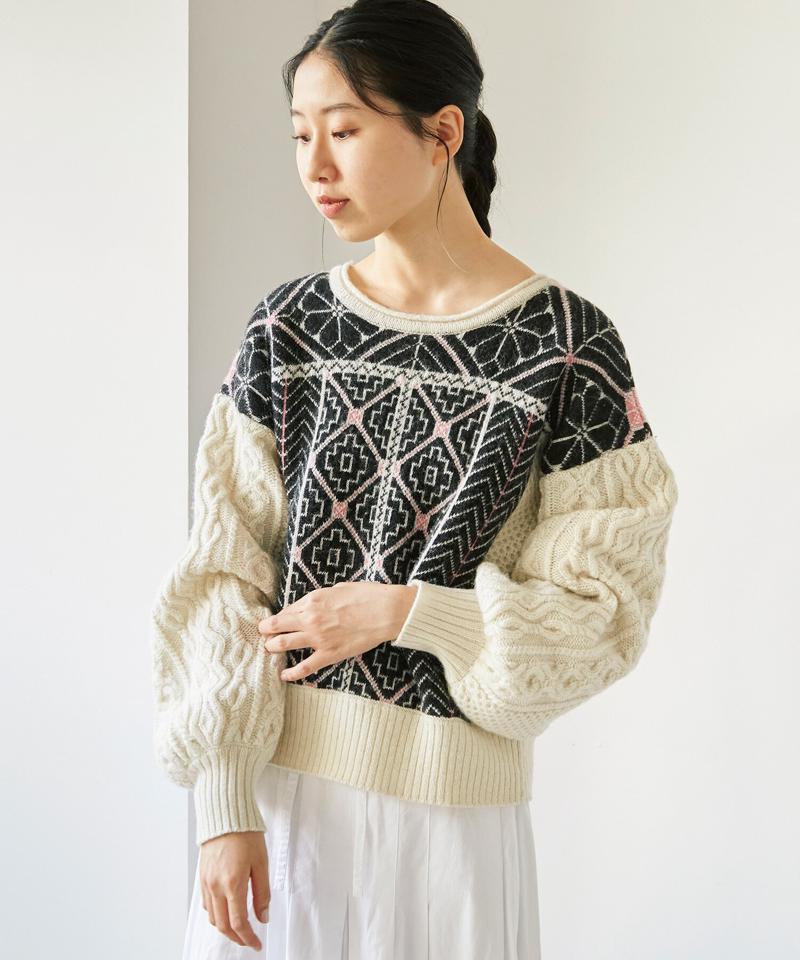〇ラムナイロンジャカードニット 前後2wayクルーカーディガン（cardo fabrica）