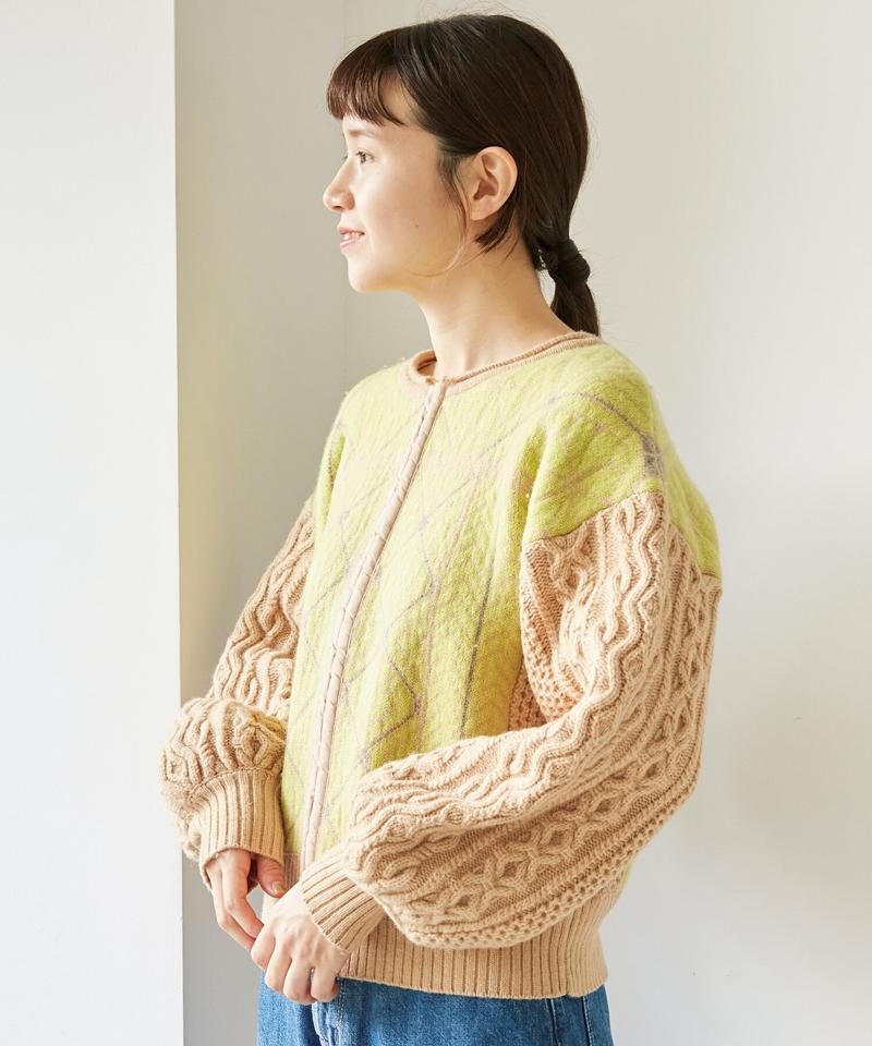 〇ラムナイロンジャカードニット 前後2wayクルーカーディガン（cardo fabrica）