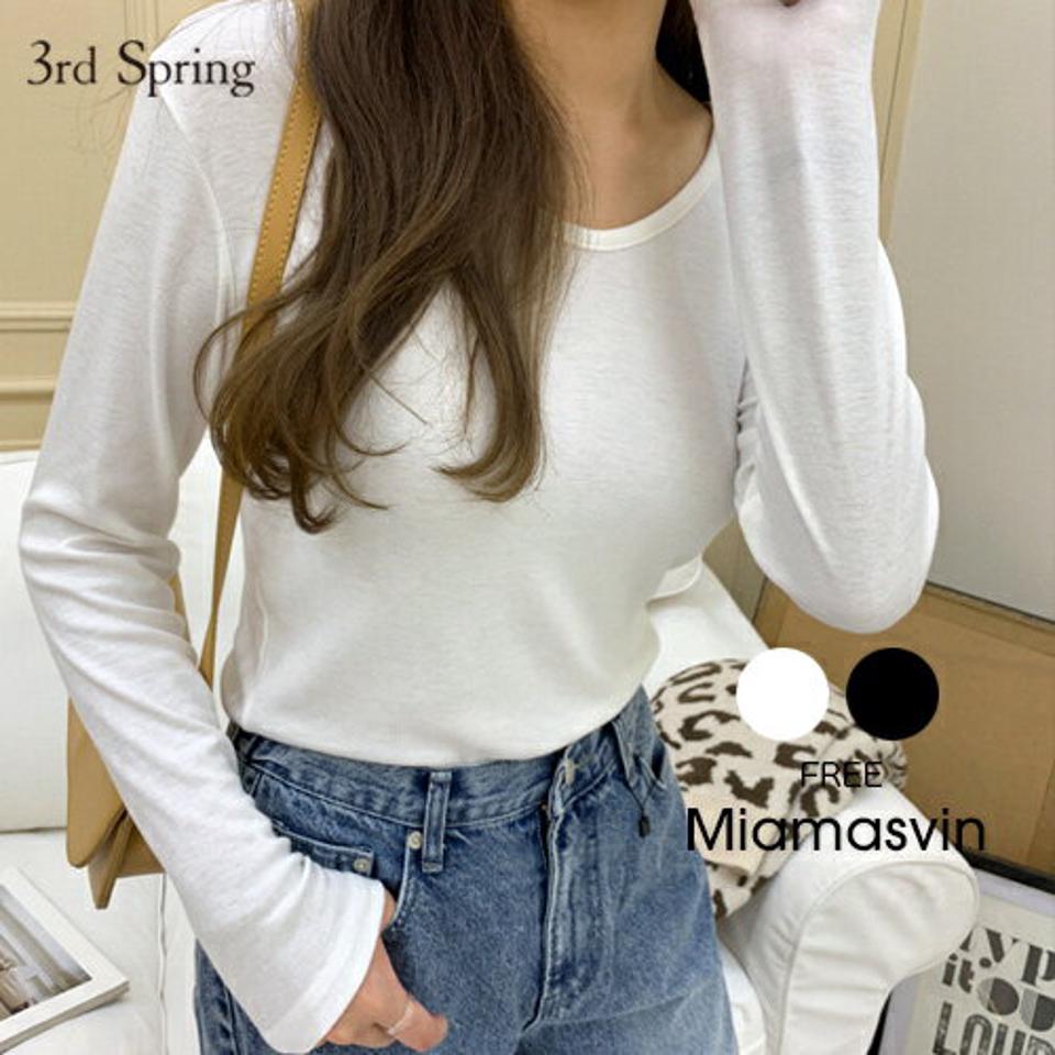 Miamasvin(ミアマスビン)ソフトUネックロングTシャツ【9/29up_ka】【メール便】韓国 韓国ファッション　レディース トップス Tシャツ 長袖 ロンT Uネック スリムフィット インナー 大人 カジュアル 着回し 秋 冬レディース ファッション【5】