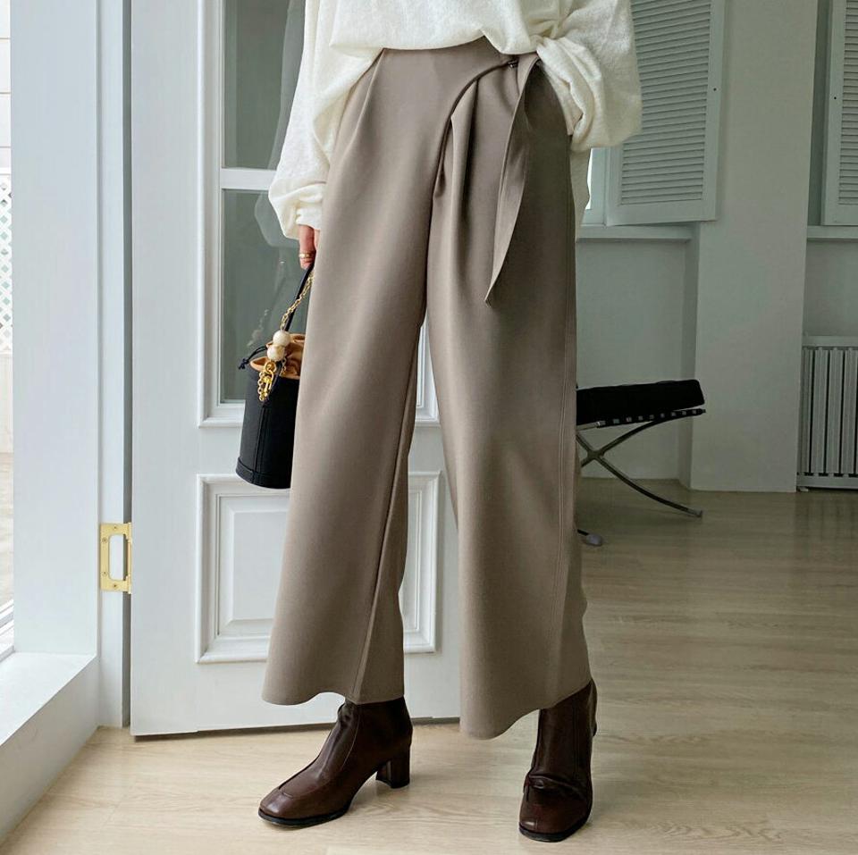 ベルトワイドパンツ・全3色・b00067 レディース 【pt】 ボトムス ロング ロングパンツ ベルト オフィスカジュアル ワイドパンツ ベーシック 足長 着痩せ スリム カジュアル ワイド 春 秋 韓国ファッション ハイホリHIHOLLI